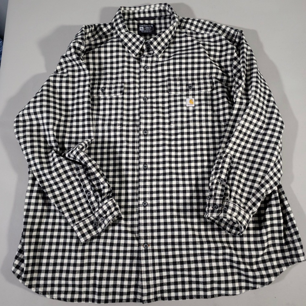 Carhartt Button Down Shirt Mens 4XL Black White Gingham Loose Fit TW4451-M